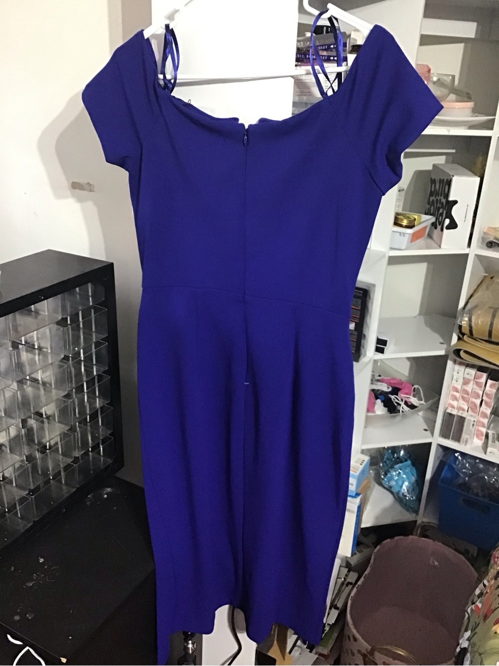 Elegant Cobalt Blue Midi Dress with Cap Sleeves